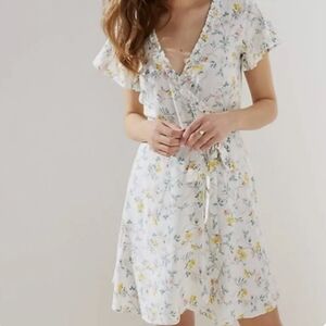 LOFT Floral Wrap Dress - White and Yellow